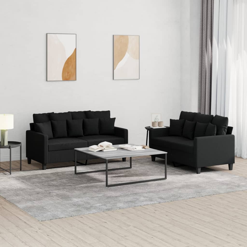 vidaXL 2 Piece Sofa Set with Cushions Black Fabric Walmart