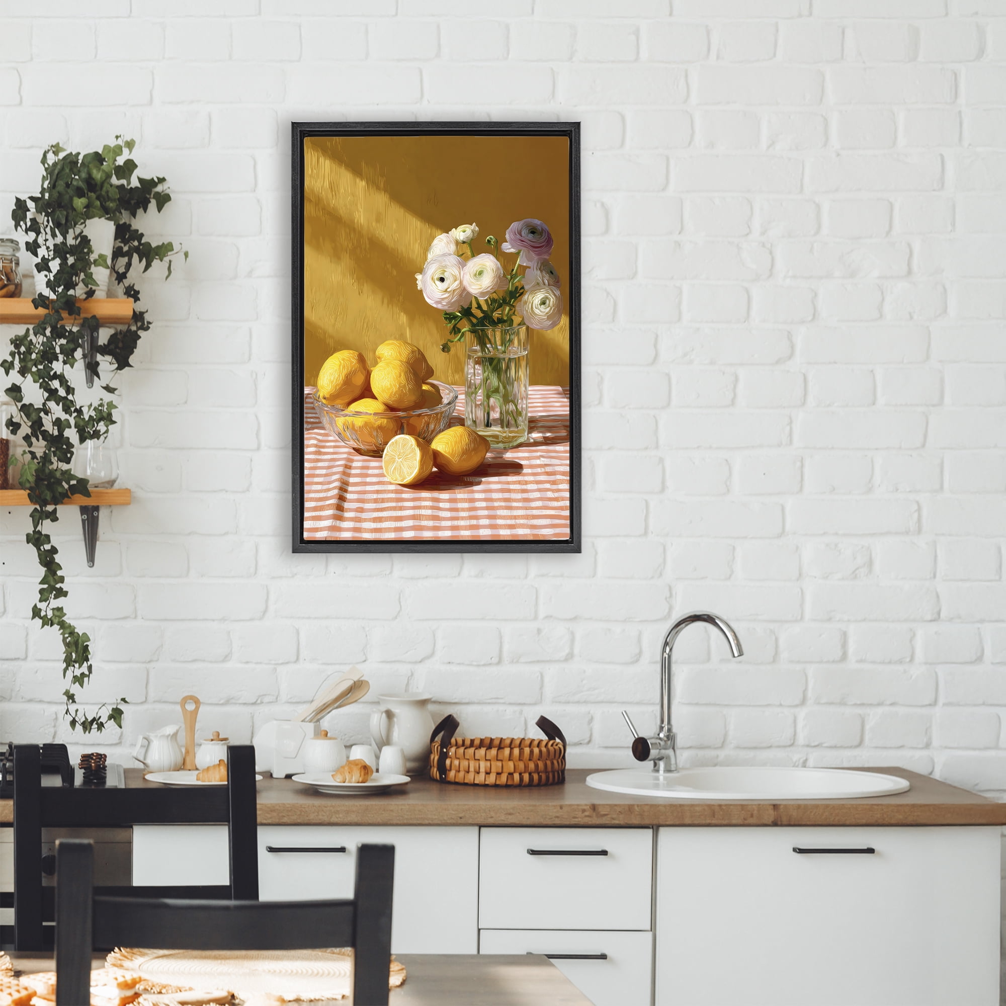 Stupell Industries Lemony Breakfast Arrangement Black Framed Floater Canvas Wall Art, design by Petal Prints Design