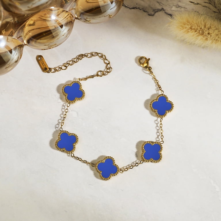JeenMata Blue Flower Link Blue Stone Modern Design Bracelet