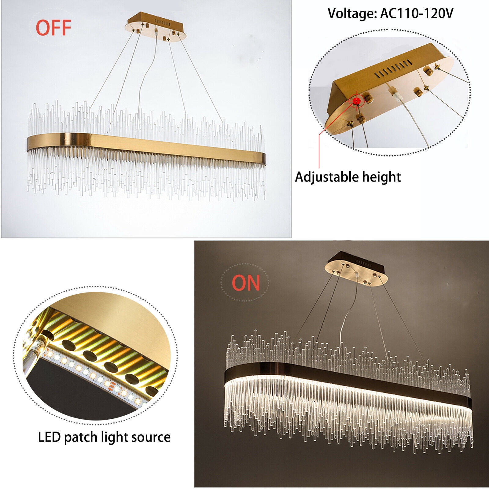 Miumaeov 23.6'' Modern Crystal LED Chandelier Ceiling Light Pendant Lamp 3-Color Living Dining Room Lighting Fixture