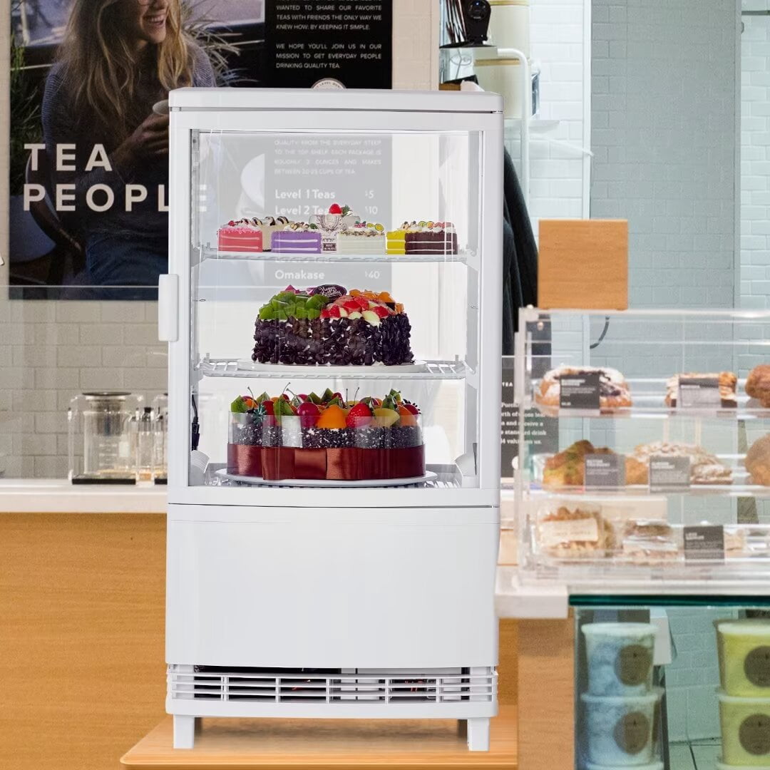 Commercial Refrigerator Display Case 2 Cu.FT, Double-Layered Glass Display Cake Fridge with Interior LED Lighting, Adjustable Shelves