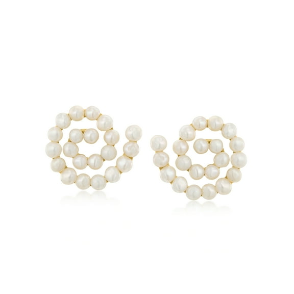 Ross-Simons 3-3.5mm Cultured Pearl Swirl Earrings in 18kt Gold Over Sterling, Women's, Adult