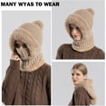 thumbnail image 3 of Warm Knitted Hat for Women, 3 in 1 Women Balaclava Hat with Pompom, Windproof Flexible Soft Thick Fleece Lined Beanie Hat with Face Mask and Neck Warmer for Outdoor Sports Ski, Winter Gift, 3 of 6