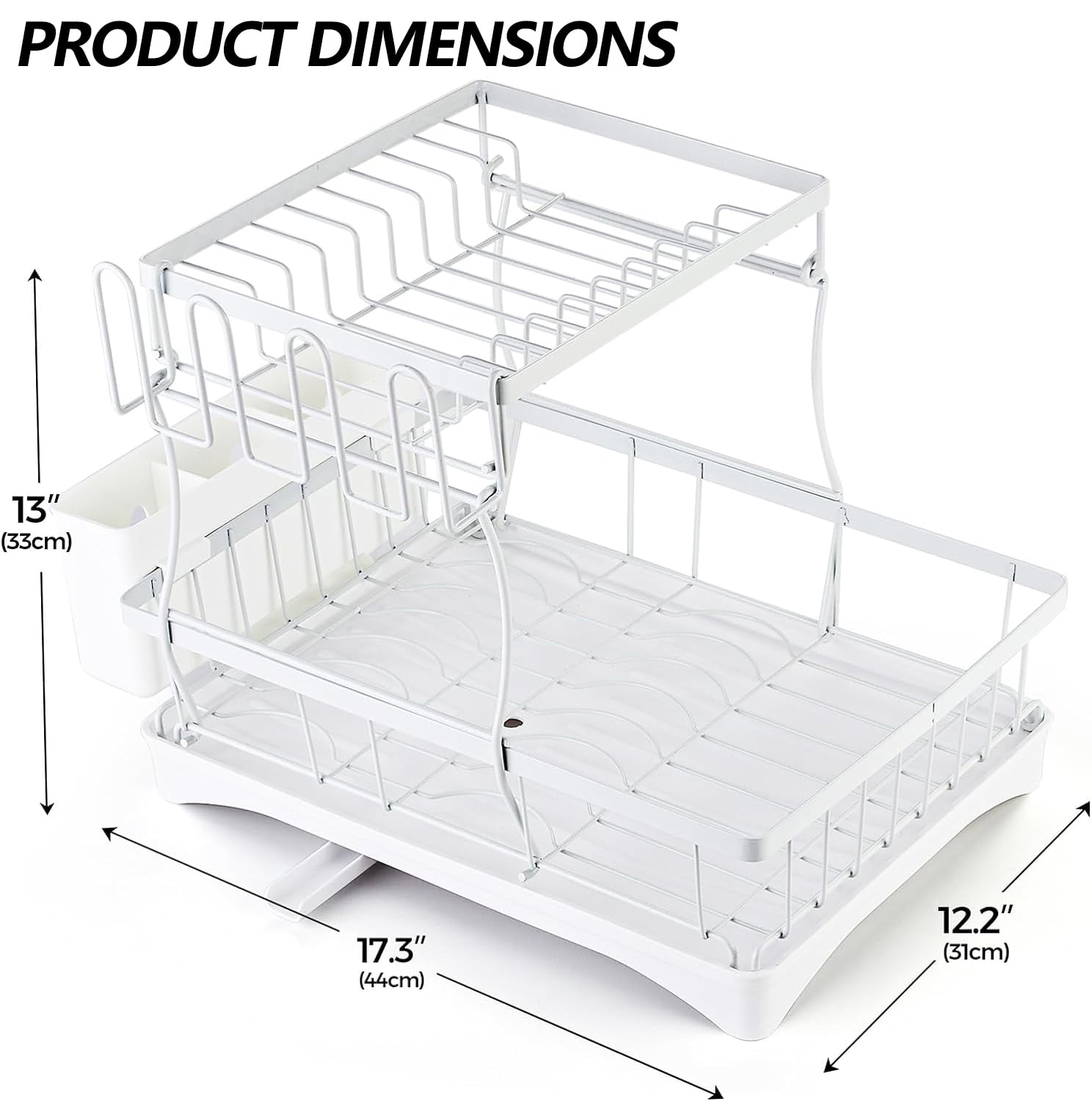 PHANCIR Dish Drying Rack for Kitchen Counter with Drainboard, Detachable Stainless Steel 2 Tier Large Dish Racks Drainer Sink Organizer with Utensils Holder and Cup Holder, Black