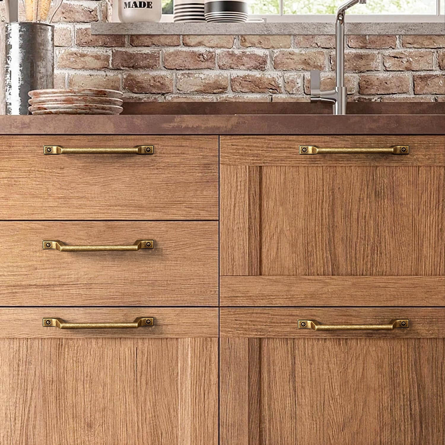 Goo-Ki 12 Pack Antique Brass Drawer Pulls Retro Cabinet Hardware, 3.78"(96mm) Hole Center Vintage Bronze Cabinet Dresser Handles for Bar Cupboard Closet Wardrobe