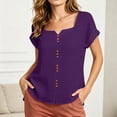 thumbnail image 6 of Women's Solid Linen Short Sleeve U-Neck Button Top Summer T-Shirt, 6 of 9
