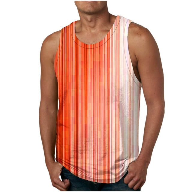 Penkiiy Débardeur de Sport Dégradé pour Hommes Col Rond Sans Manches TG Orange