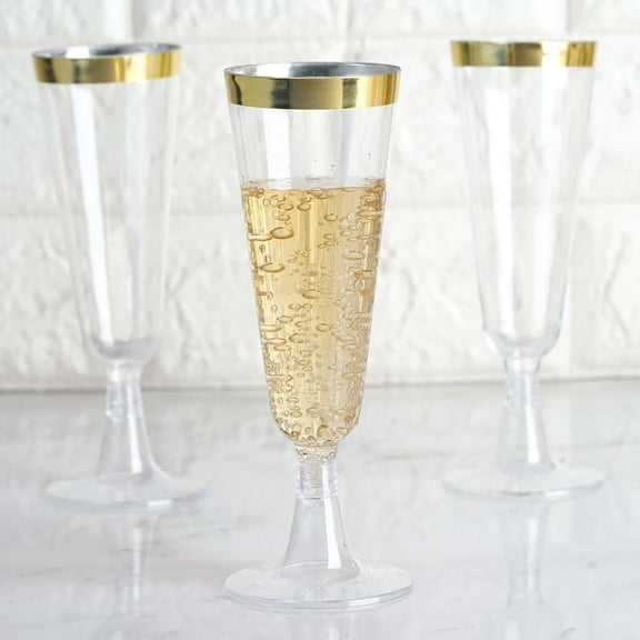 Efavormart 60 Pack 5oz Gold Rimmed Clear Champagne Flutes Cocktail Disposable Plastic Glasses For Wedding Banquet Party Events