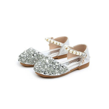 

Lamuusaa Summer Baby GirlsPrincess Shoes Toddlers Sweet Style Little Girls Sequins Faux Pearl Decoration Sandals without Instep