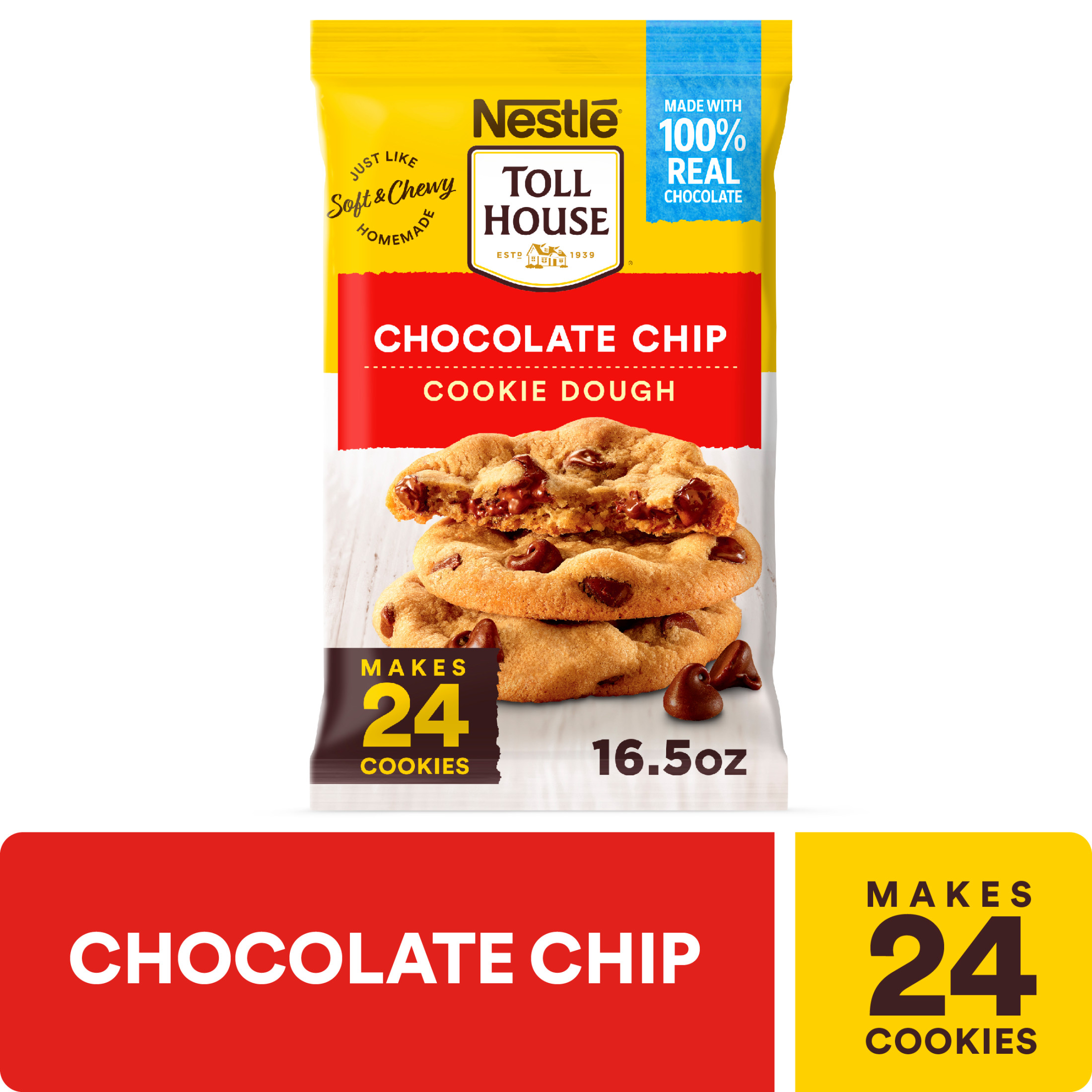 Nestle Toll House Chocolate Chip Cookie Dough, Makes 24 Cookies, 16.5 oz