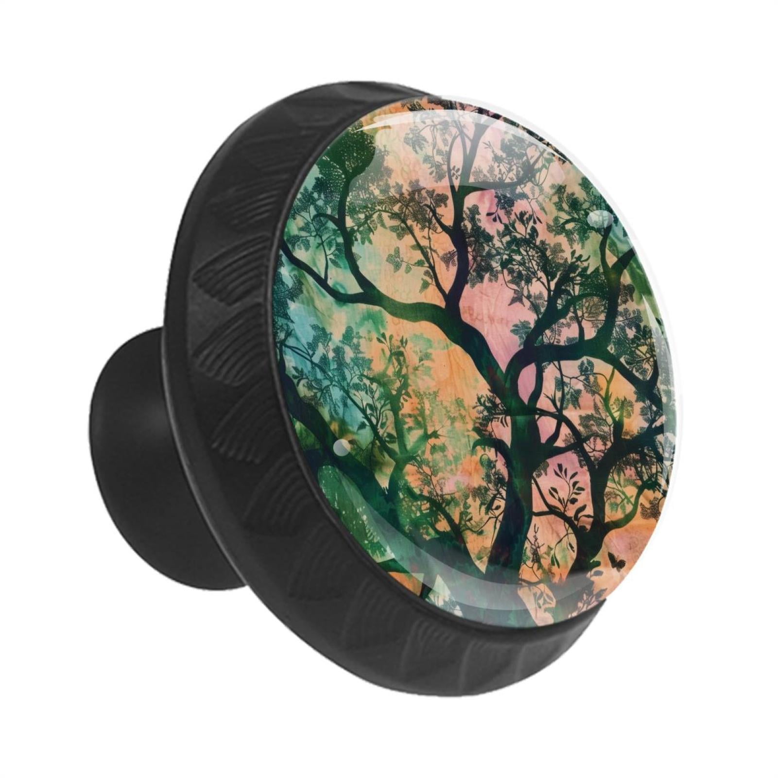 12 Pack Round Glass Drawer Knobs For Kitchen Cabinet With Screws, Aesthetic Nature Floral Plant Hippie Tie Dye Crystal Diamond Shaped Cupboard Knobs For Kitchen Office Bathroom