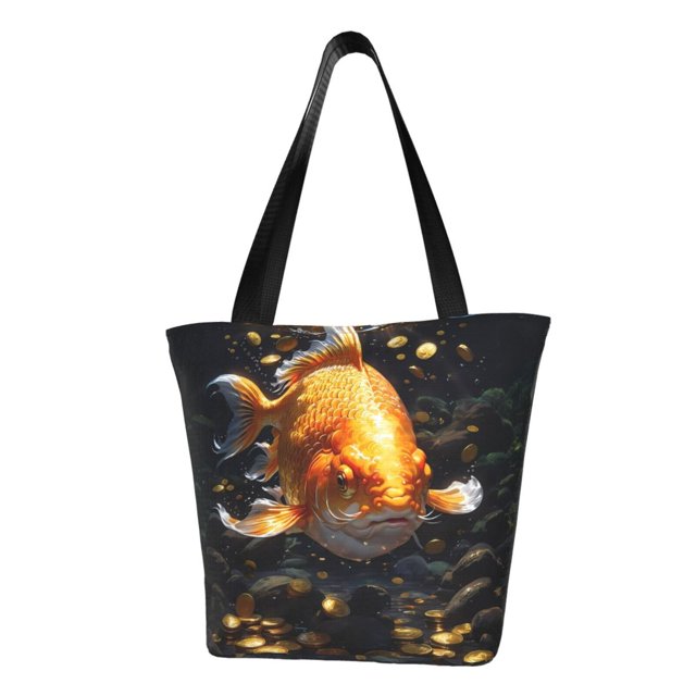 Fotbe Golden Koi And Treasure Bolsa de Playa con Estampado, Bolsa de Hombro, Bolsa de Mano Espaciosa, Bolsa de Viaje Ligera, Bolsa de Compras Versátil