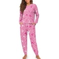 thumbnail image 4 of DISNIMO Breast Awareness Printed Pajama for Women Long Sleeve Nightwear with Long Pants Two Piece Soft Sleepwear Fashion Casual Loungewear with Pocket, Available in Plus Size, 2XL, 4 of 7