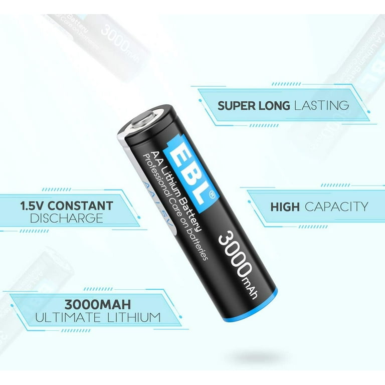 EBL AA Lithium Batteries 24 Pack 1.5V 3000mAh - Longer Lasting Non-Rechargeable  Lithium AA Batteries Double A Batteries 