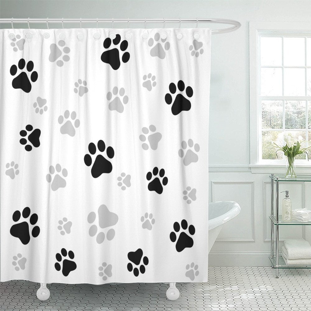 Colorful Dog Paw Prints Shower Curtain Liner Bathroom Set Polyester Fabric Hooks 