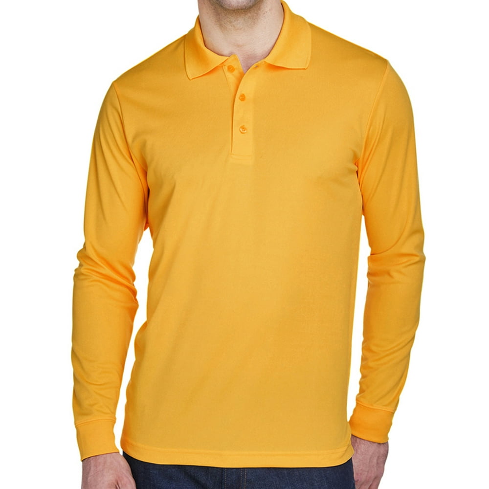 Buy Cool Shirts Mens MoistureWicking Long Sleeve Polo Shirt Gold