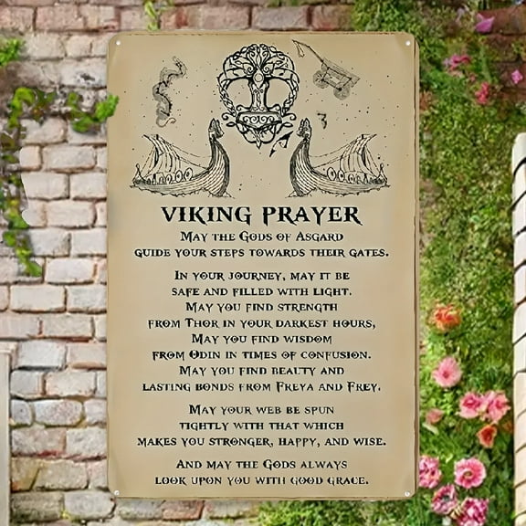 Viking Prayer Vintage Metal Sign - Waterproof & Dustproof Wall Decor for Home, Cafe, Garage  Easy Hang Tinplate Plaque