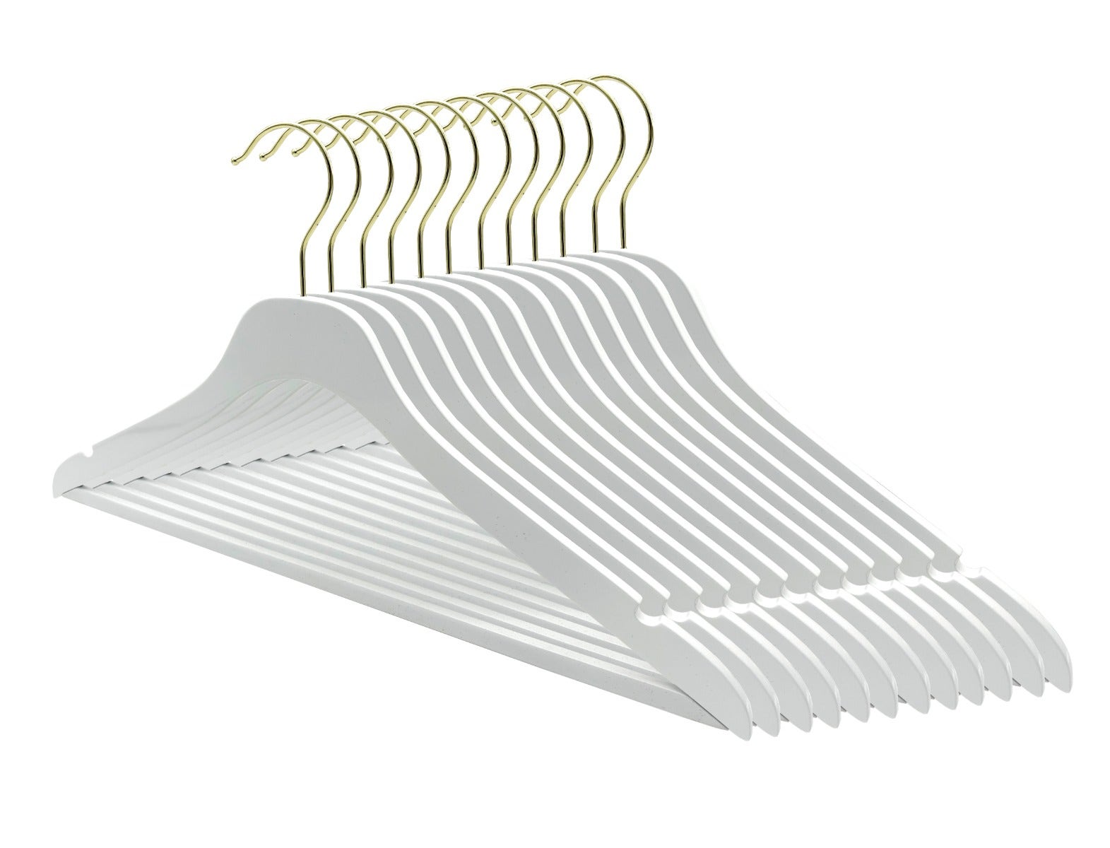 Nahanco 17” NAHANCO SlimLine Wooden Suit Hanger With Pant Bar - High Gloss White W/ Gold