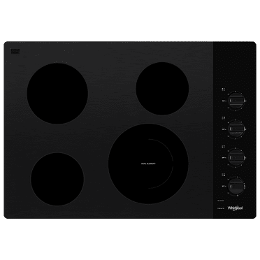 Whirlpool® Brand New Model WCE55US0HB 30-inch Electric Ceramic Glass Cooktop with Dual Radiant Element and Hot Surface Indicator - Depth: 21.25” - Height: 5.25” - Width: 30”