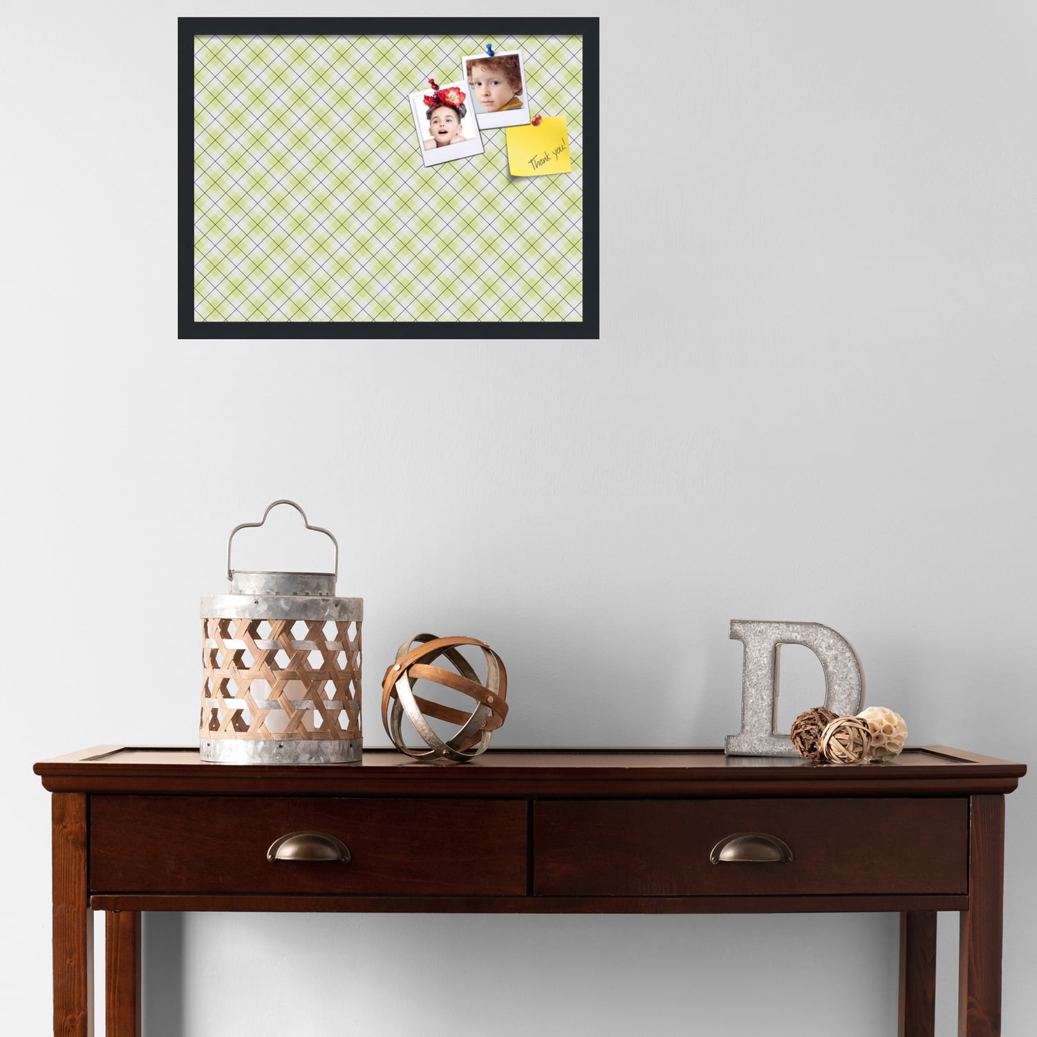 PinPix ArtToFrames 21x15 Custom Cork Bulletin Board Argyle Light Yellow   Poster Board Has a Fabric Style Canvas Finish, Framed in Satin Black (PinPix-642)