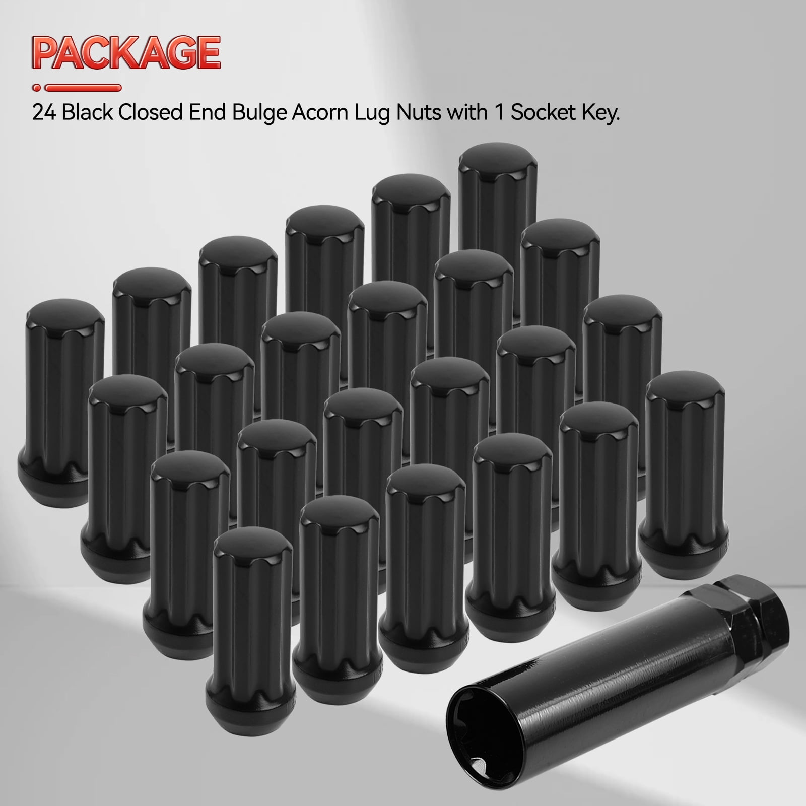 OEMASSIVE 24Pcs 2" Black M14x1.5 Spline Lug Nut for Chevy Silverado Suburban Express 1500