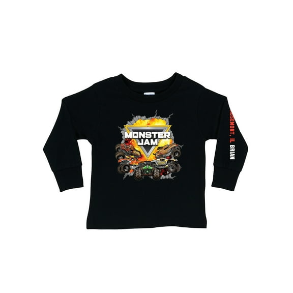 Personalized Monster Jam Challenge Boy's Black Long Sleeve Tee - S, M, L