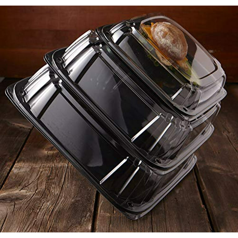 12 Black Round Flat Disposable Catering Party Tray Food Platter +Clear  Dome Lid (pack of 10)