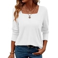 thumbnail image 2 of Tauxra Square Neck Long Sleeve Tunic Top for Women in Soft Stretch Fabric with Crochet Lace Trim, Loose Fit Casual Blouse, 2 of 9