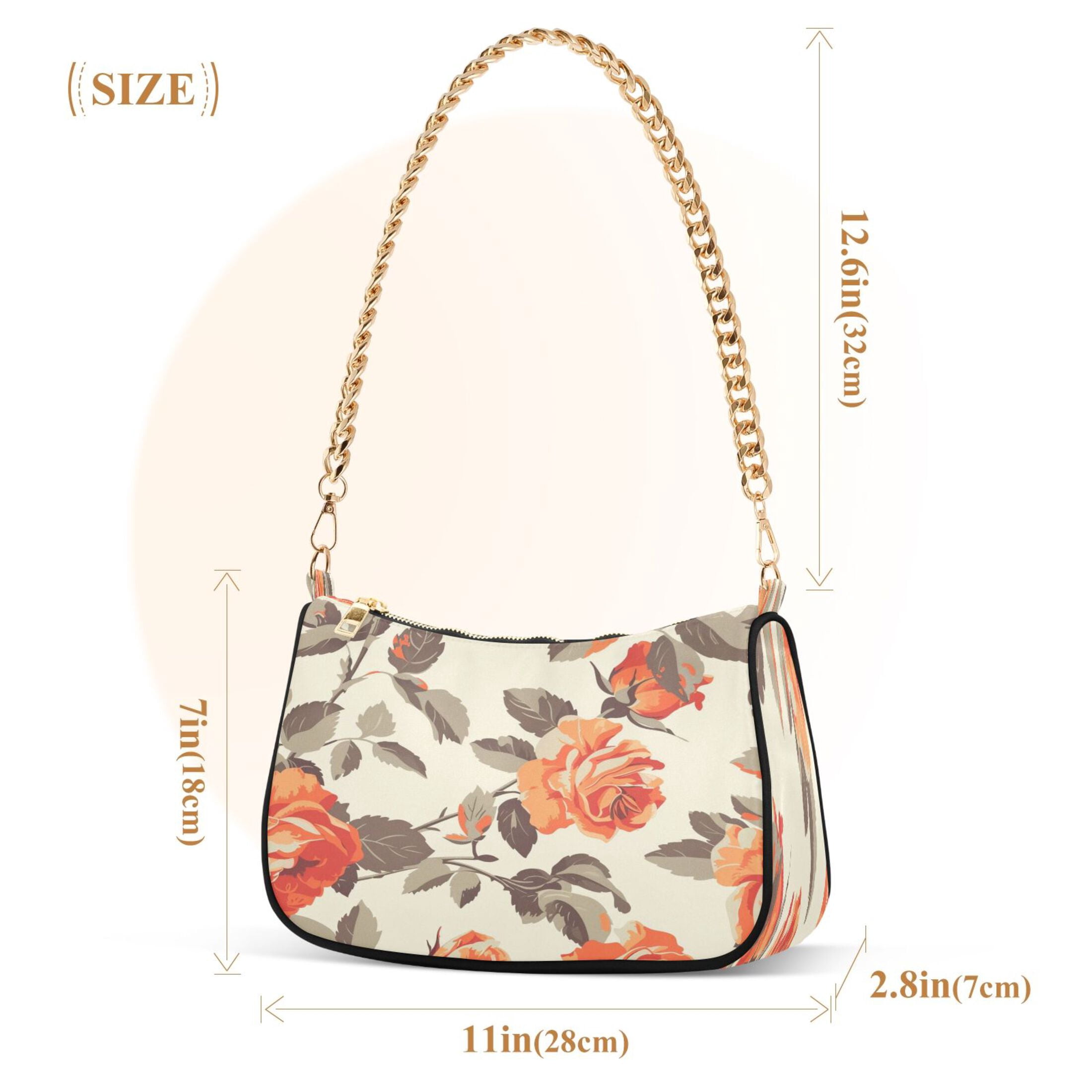 Ryvnso Retro Rose Womens Chain Shoulder Bag Tote Handbags Clutch Hobo Purse with Zipper for Travel