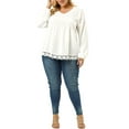 thumbnail image 2 of MODA NOVA Juniors' Plus Size Blouse Pleated V Neck Lace Solid Tops White 2X, 2 of 6