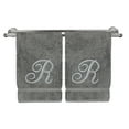 thumbnail image 3 of Monogrammed Hand Towel, Personalized Gift, 16 x 30 Inches - Set of 2 - Silver Embroidered Towel - Extra Absorbent 100% Turkish Cotton- Soft Terry Finish - for Bathroom, Kitchen and Spa- Script R Gray, 3 of 3