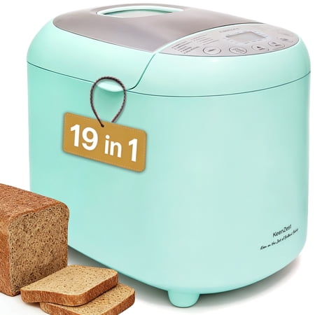 KeenZest 19-in-1 Handy Bread Machine, 2LB Whole Wheat Bread Maker with Homemade Cycle, 15H Delay Timer, Mint Green