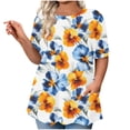 thumbnail image 1 of Blouse à Manches Courtes pour Femmes, Grande Taille, Col Rond Décontracté avec Poches Doubles, Tissu Polyester, Tenue Printemps Été, 1 of 5