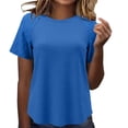 thumbnail image 3 of Feancey Womens Casual Tops Patchwork Short Sleeve Summer T-Shirts Solid Color Loose Round Neck Blouse Dressy Trendy Going Out Tees Blue XXL, 3 of 7