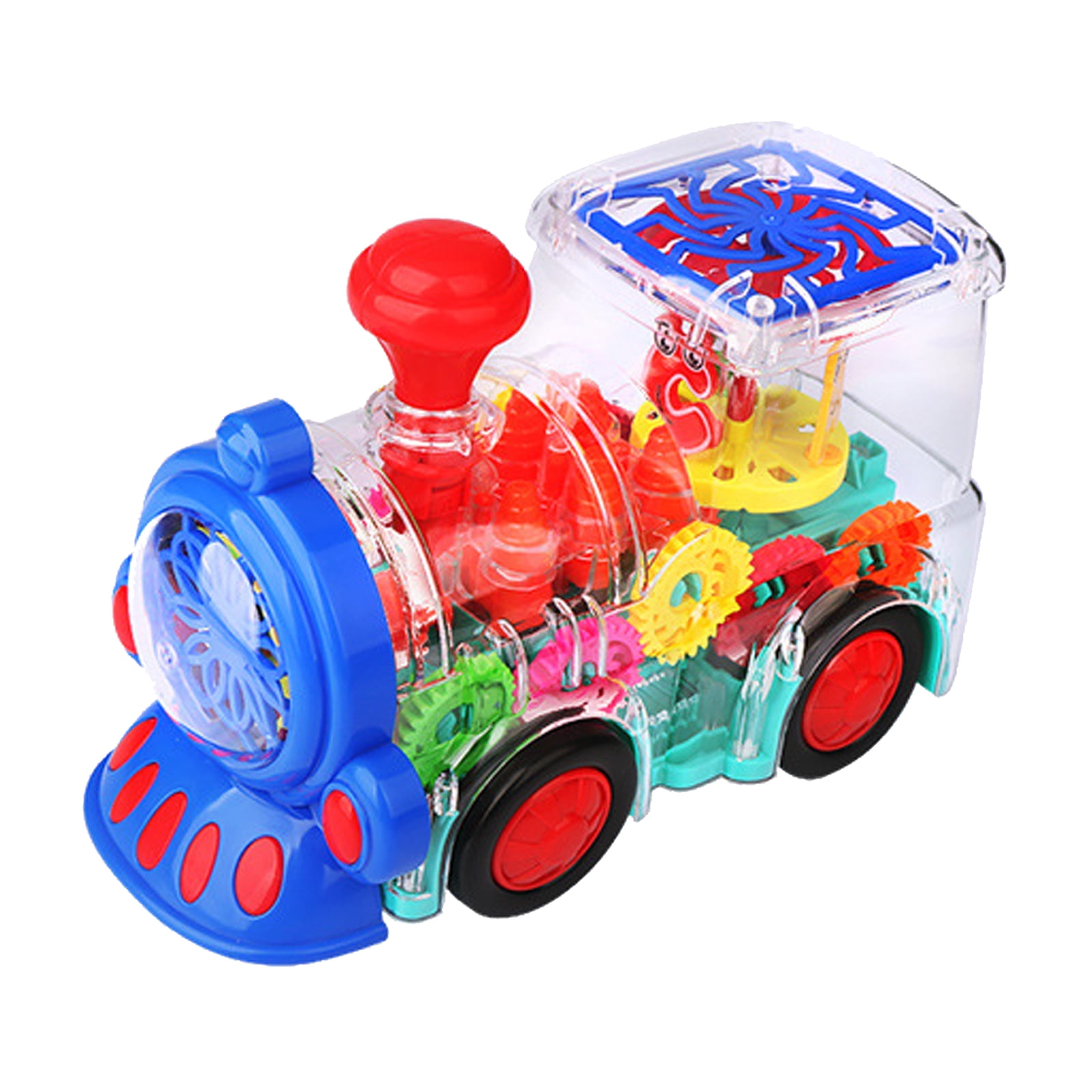Transparent Toy Train for Toddlers，Mechanical Battery Operated Train Toy with Visible Colored