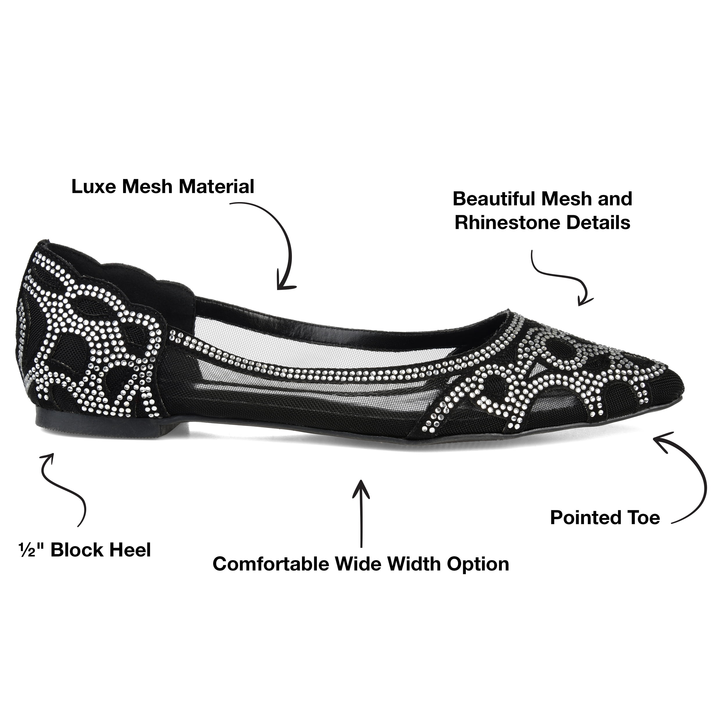 Journee Womens Batavia Slip On Pointed Toe Ballet Flats, Widths Available