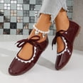 thumbnail image 4 of Miqool Womens Mary Jane Flats Low Heel Round Toe Bowknot Contrast Lace Shallow Mouth One Buckle Casual PU Shoes, 4 of 8