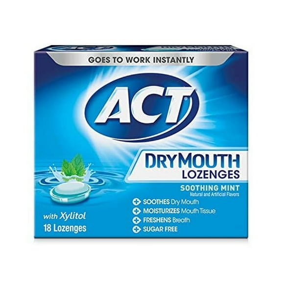ACT Dry Mouth Lozenges With Xylitol 18 Count (Pack of 6) Soothing Mint