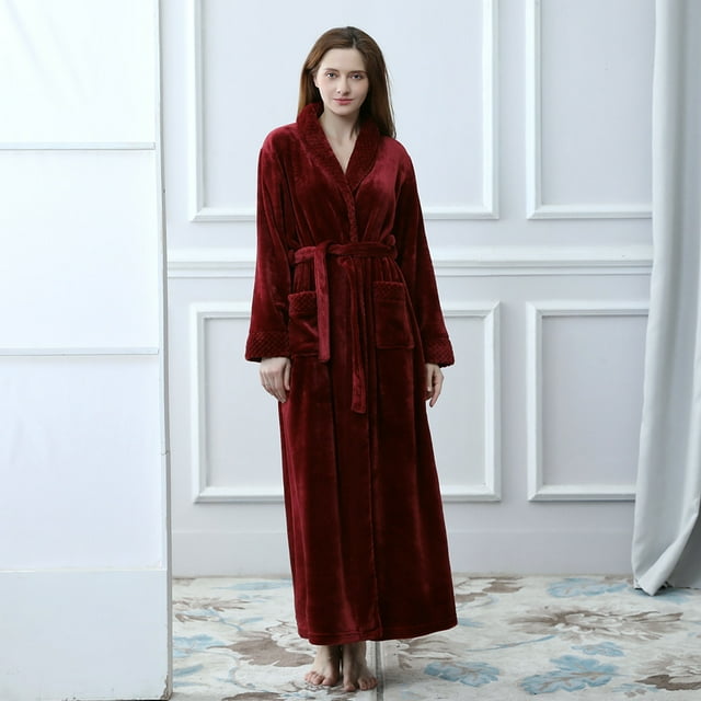 Hot ! TIMIFIS Women Hooded Plush Soft Robe Warm Fleece Bathrobe Warm Fleece Winter Robe, Long Soft Plush Cozy Spa, Resort & Hotel Bathrobe Bathrobe - Spring/Summer