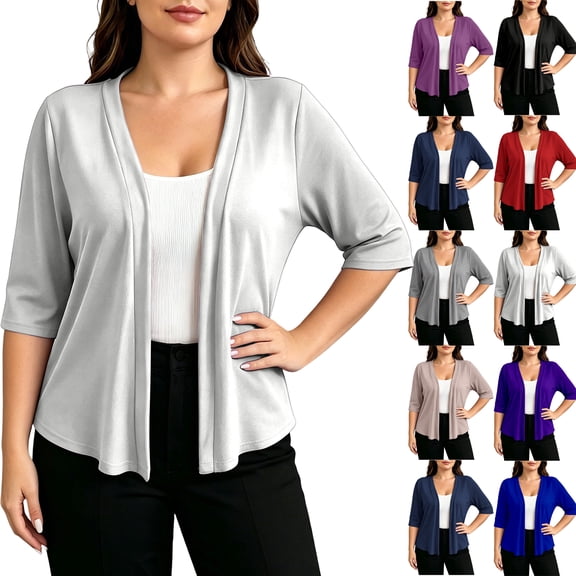 Light Weight Cardigan For Women Loose Plus Size Solid Color 1/2 Sleeve Cardigan Sweaters