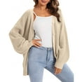 thumbnail image 2 of Women's Cardigan Sweater Button-Down Long Sleeve Oversized Knit Cardigans for Fall Winter Open Front Style,Khaki,S, 2 of 6