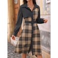 thumbnail image 5 of Osfvolr Women'S Long Sleeve Plaid Pattern Tunic Tops Shirt Retro Style Casual Dress Dark Grey XL, 5 of 8