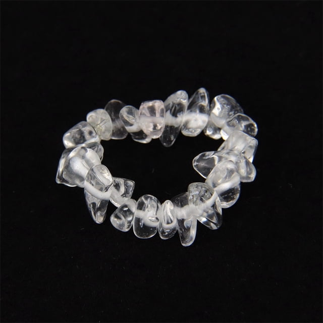 Xiao Hua Anillo natural hecho a mano, adecuado para hombres y mujeres, anillo elástico de grava natural irregular usado a mano (blanco)