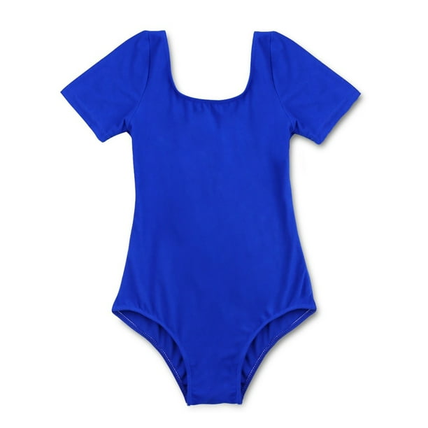 CHICTRY Girls Team Basic Ballet Dance Leotard Short Sleeve Gymnastics Unitard Dark Blue 12
