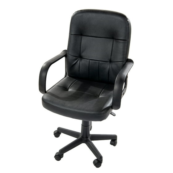 Home Source Martin Black Tufted Faux Leather Swivel Office Chair with 5 Casters and Adjustable Lever
