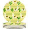 thumbnail image 2 of SKYSONIC Round Drink Coasters 6 Pcs Funny Llama and Cactus Absorbent Ceramic Coaster with Cork Base for Coffee Cups for Home Decor, 2 of 6