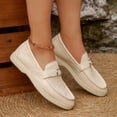 thumbnail image 5 of Womens White Loafers Slip On Comfortable Casual Flats with Metallic Ring, Lightweight Cream Driving Shoes for Walking, Work & Casual Outfits,Size 9.5, 5 of 9
