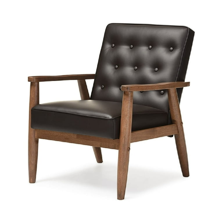 Baxton Studio Sorrento Mid-century Retro Modern Brown Faux Leather Upholstered Wooden Lounge Chair Baxton Studio Sorrento Mid-century Retro Modern Brown Faux Leather Upholstered Wooden Lounge Chair