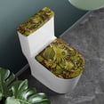 thumbnail image 2 of HELLHERO Green Leaf Pattern Stretch Universal Elastic Edge Polyester Toilet Cover Set Hotel Home Reusable Stays in Place 17x21 Inches 2 Piece Set, 2 of 8