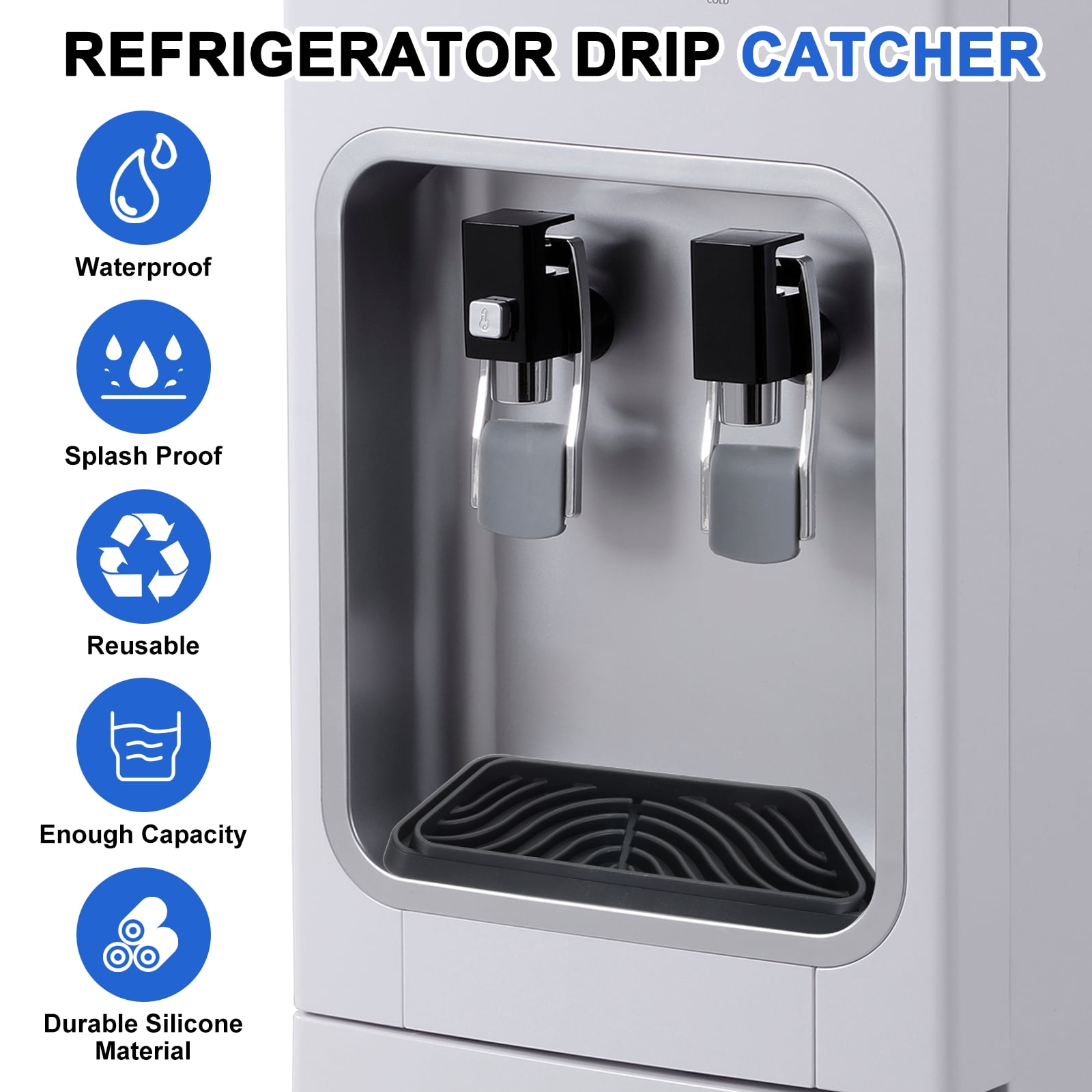 Uxcell Rectangular Refrigerator Drip Catcher - Non-Slip Silicone Mini Dispenser Drip Collector Fridge Spills Water Pad Catch Basin with with Rectangular Large Drain for Drainage, Black